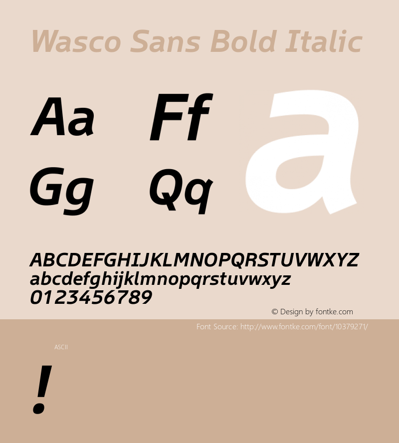 Wasco Sans Bold Italic Version 1.00 Font Sample