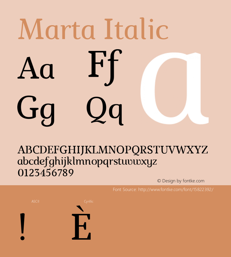 Marta Italic Version 1.000 2012 initial release; ttfautohint (v1.4.1) Font Sample