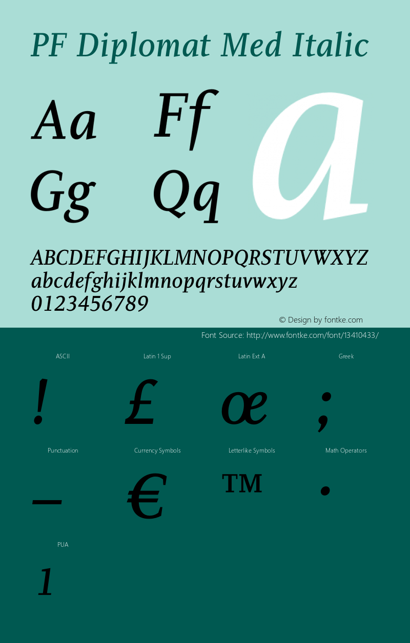 PF Diplomat Med Italic OTF 1.000;PS 001.001;Core 1.0.34 Font Sample