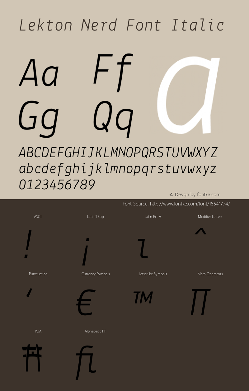 Lekton Nerd Font Italic Version 3.000 Font Sample