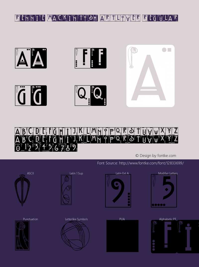 Rennie Mackintosh ARTLOVER Regular Version 2.000 Font Sample