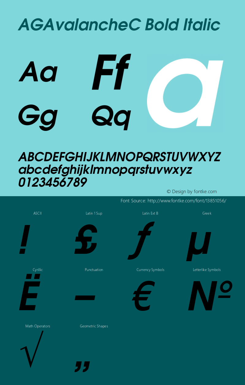 AGAvalancheC Bold Italic OTF 1.0;PS 001.000;Core 116;AOCW 1.0 161 Font Sample