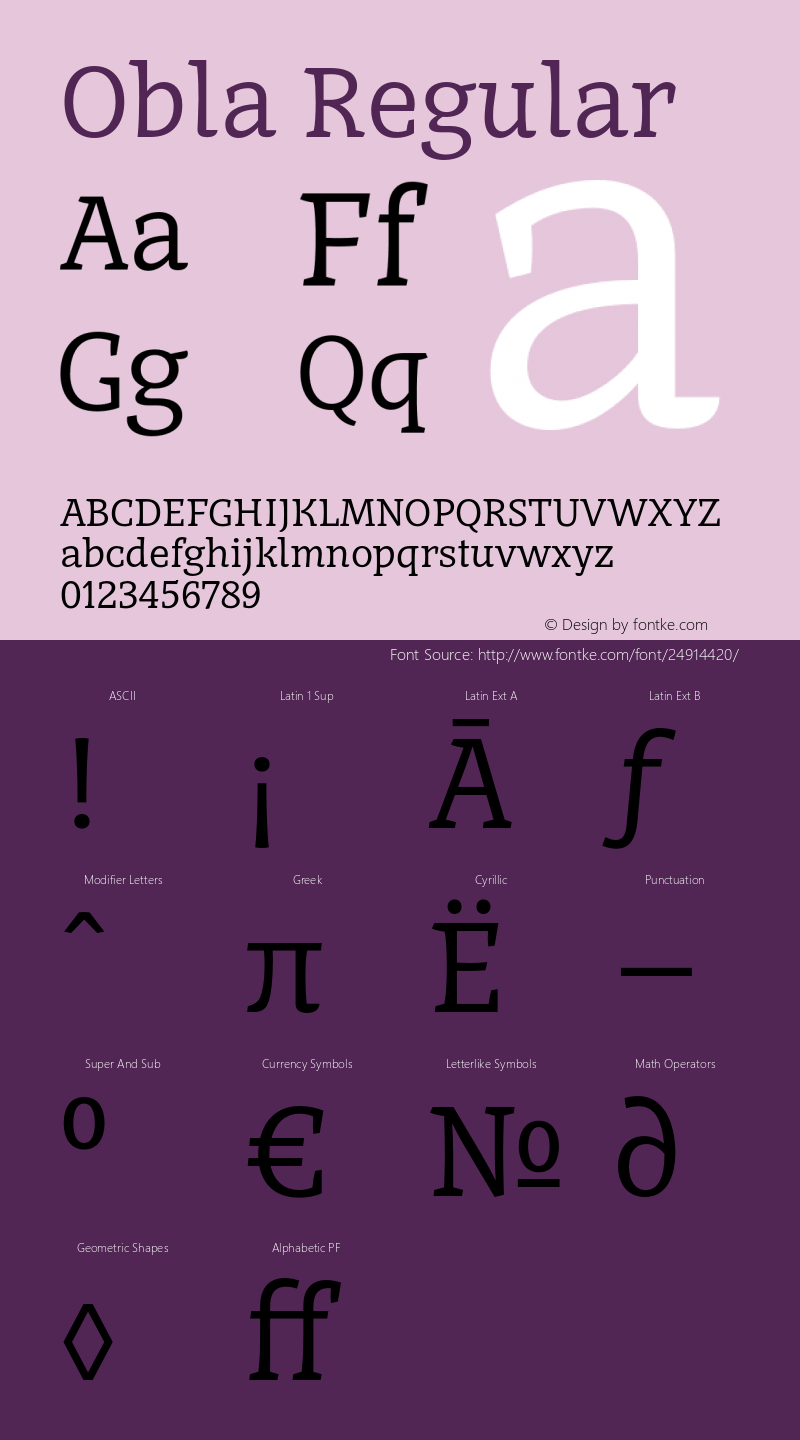 Obla Version 1.000 2016 initial release Font Sample