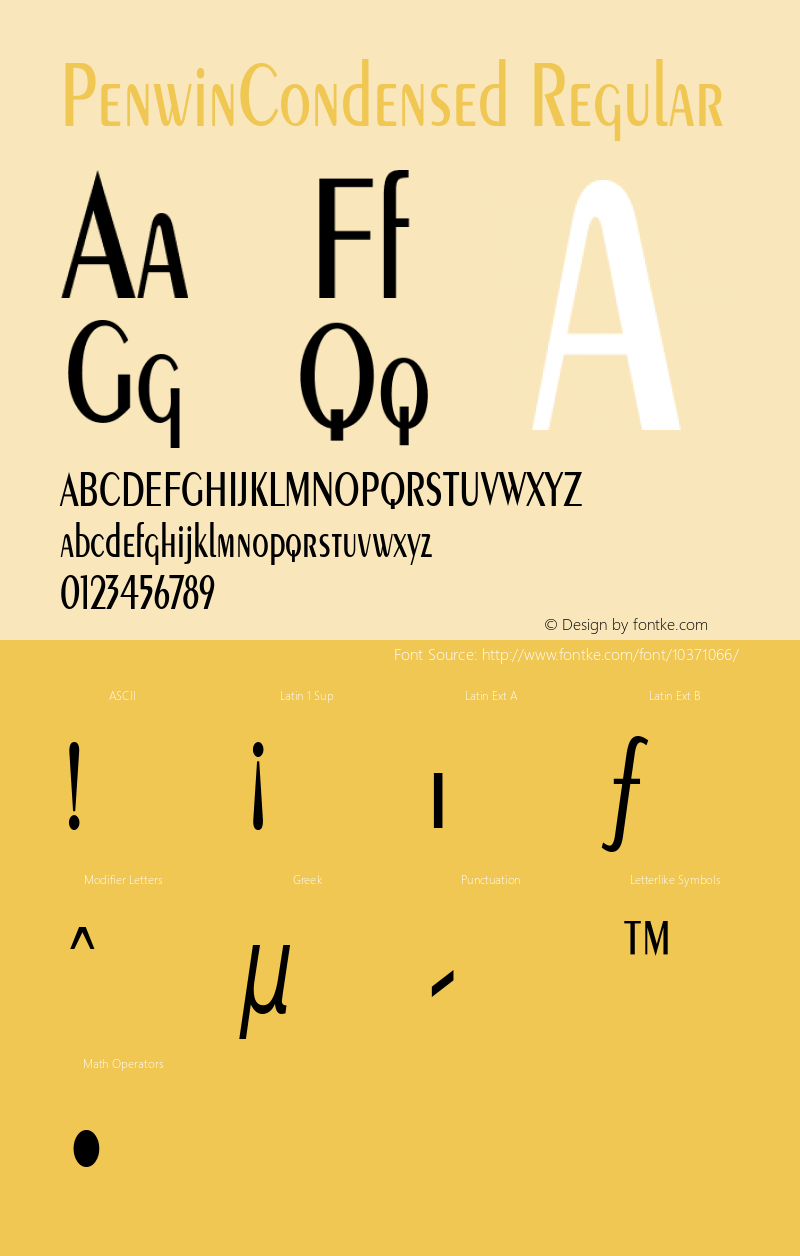 PenwinCondensed Regular Rev. 003.000 Font Sample