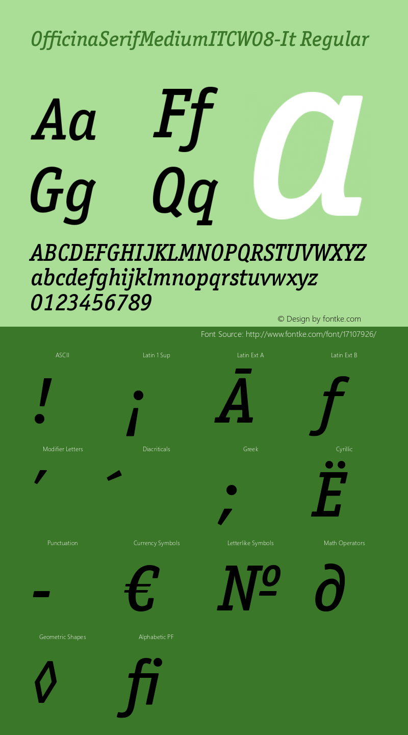 OfficinaSerifMediumITCW08-It Regular Version 1.00 Font Sample