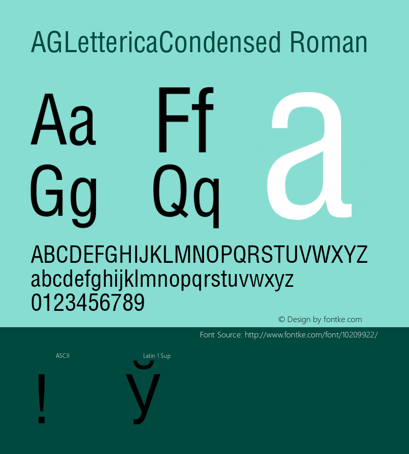 AGLettericaCondensed Roman 1.000 Font Sample