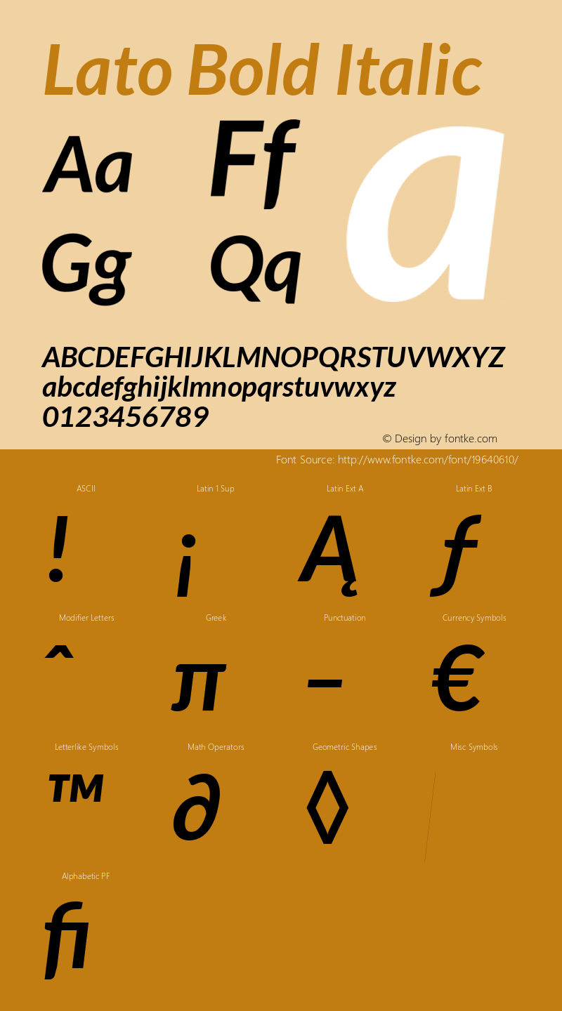 Lato Bold Italic Version 1.104; Western+Polish opensource Font Sample