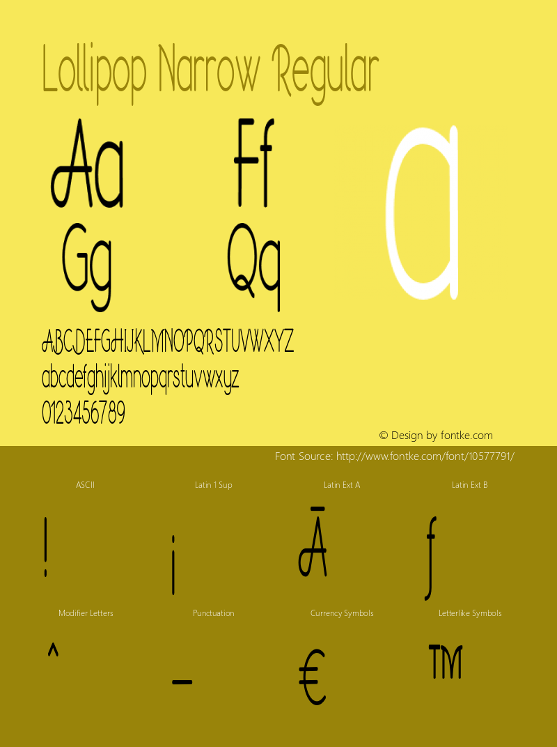 Lollipop Narrow Regular Version 1.500 Font Sample