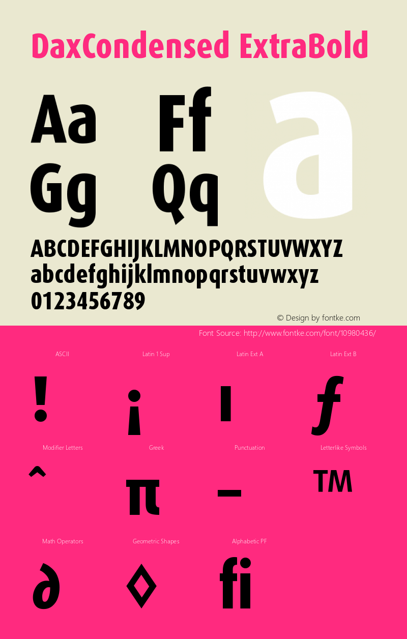 DaxCondensed ExtraBold Version 001.000 Font Sample