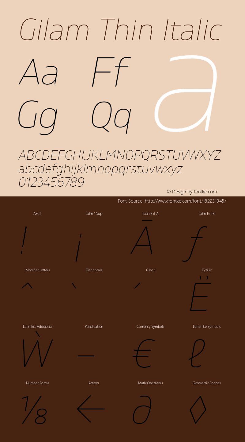 Gilam Thin Italic Version 1.000;PS 001.000;hotconv 1.0.88;makeotf.lib2.5.64775图片样张