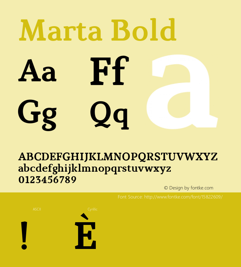 Marta Bold Version 1.000 2012 initial release; ttfautohint (v1.4.1) Font Sample