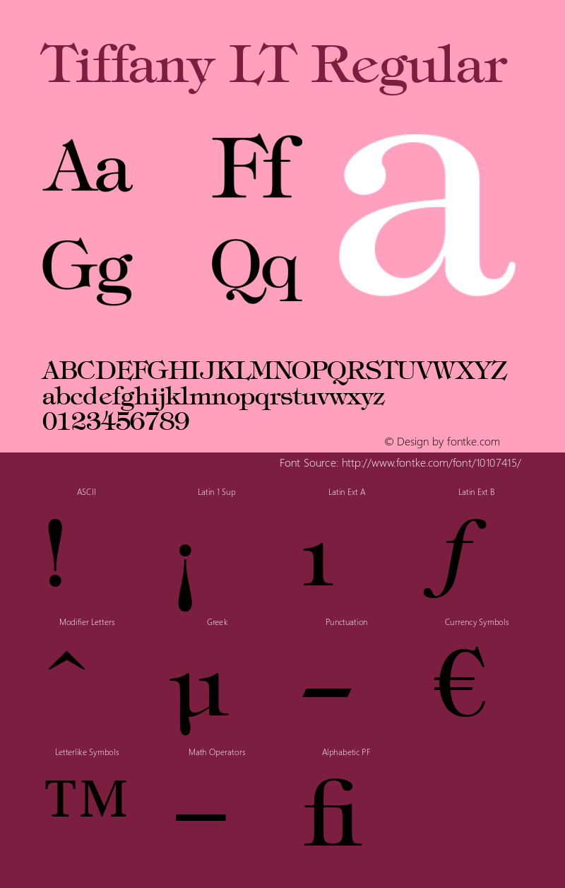 Tiffany LT Regular Version 6.1; 2002 Font Sample