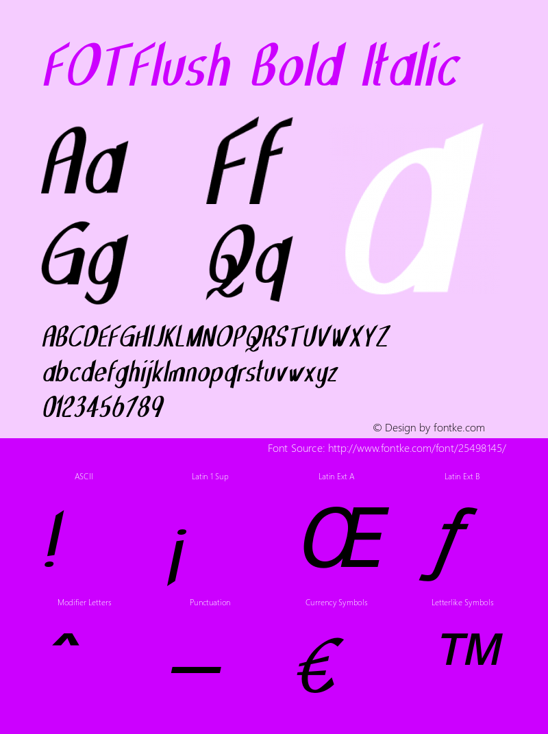 FOTFlush-BoldItalic Version 1.000 Font Sample