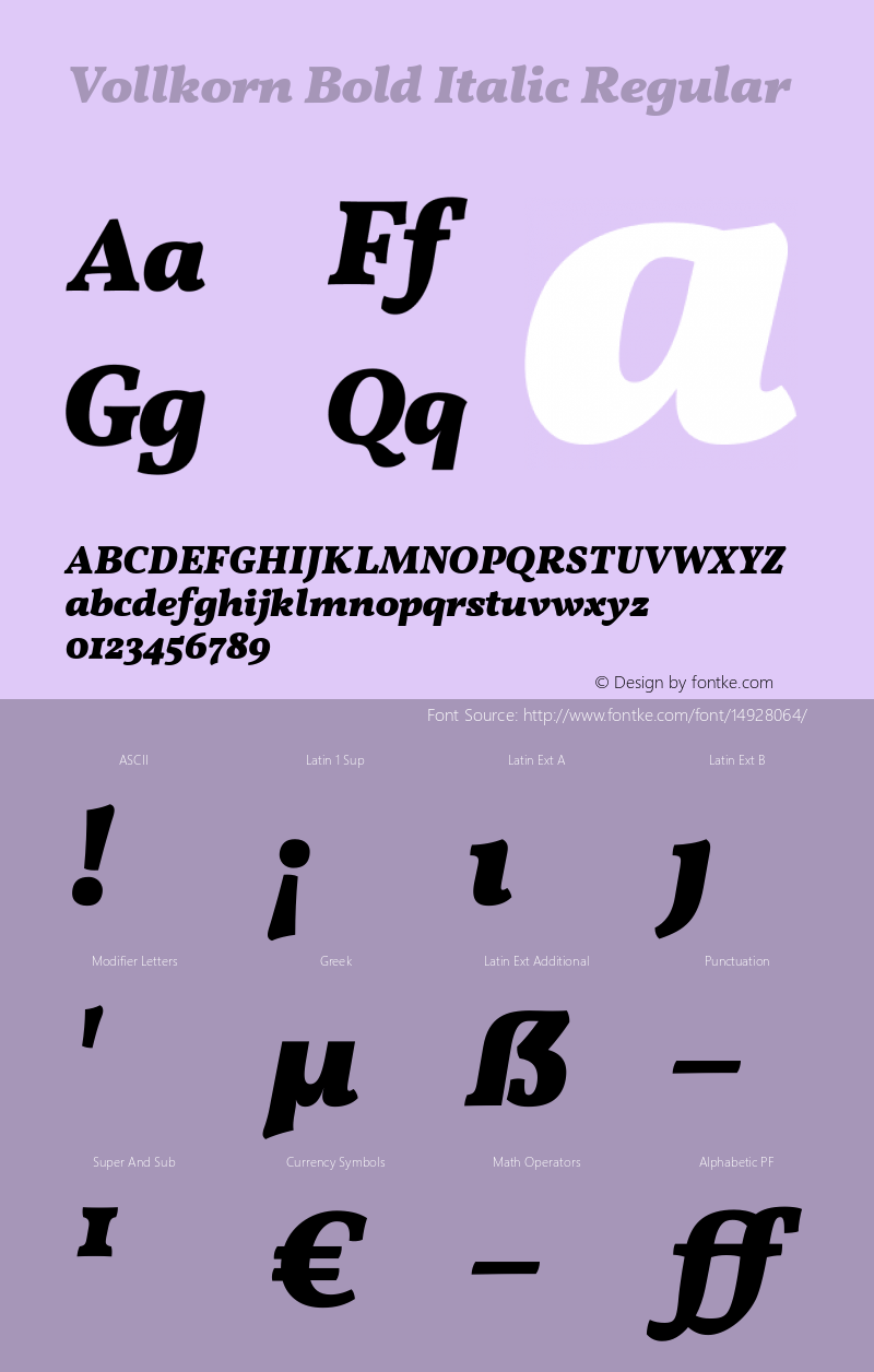 Vollkorn Bold Italic Regular Version 2.001 Font Sample