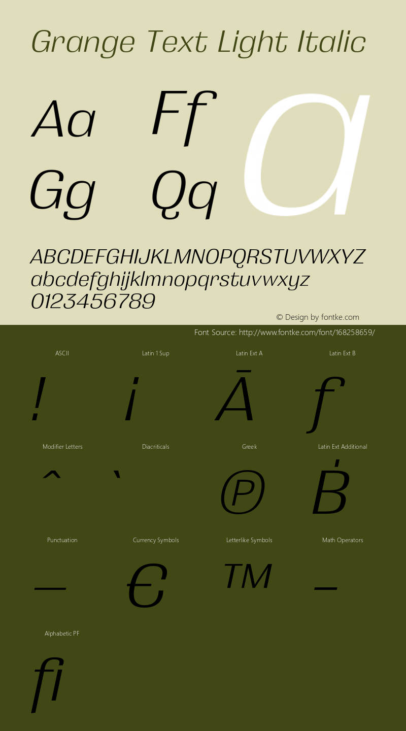 Grange Text Light Italic Version 2.000;hotconv 1.0.109;makeotfexe 2.5.65596图片样张