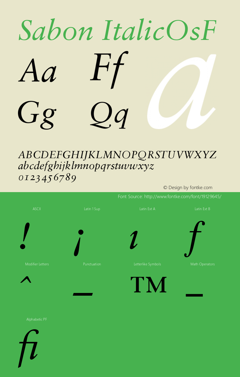 Sabon Italic Oldstyle Figures Version 001.001 Font Sample