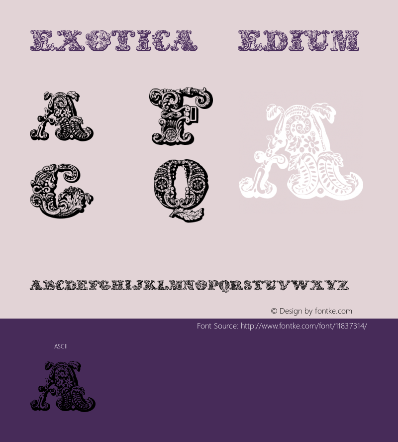 exotica Medium Version 2001; 1.0, initial r Font Sample