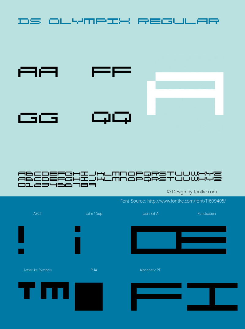 DS OlymPix Regular Version 1.0; 2001; initial release Font Sample