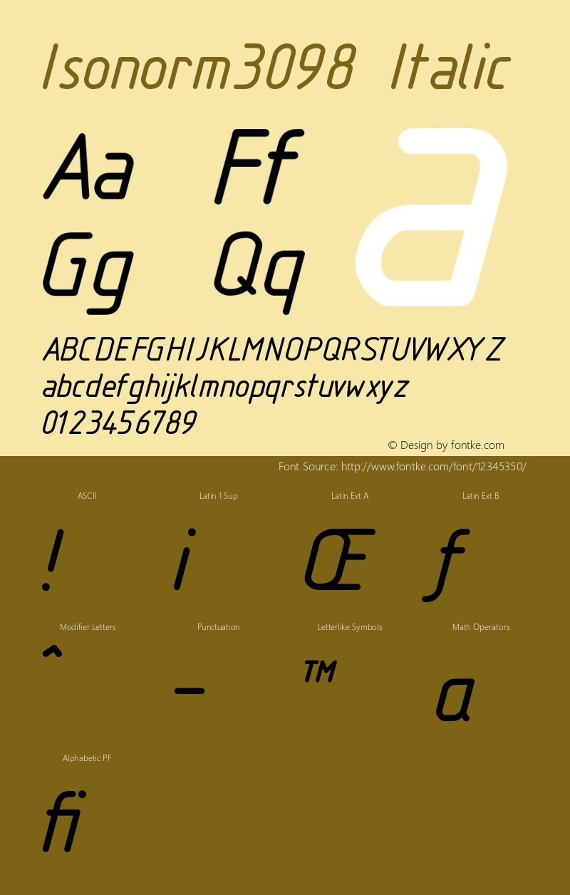 Isonorm3098 Italic Version 001.000 Font Sample