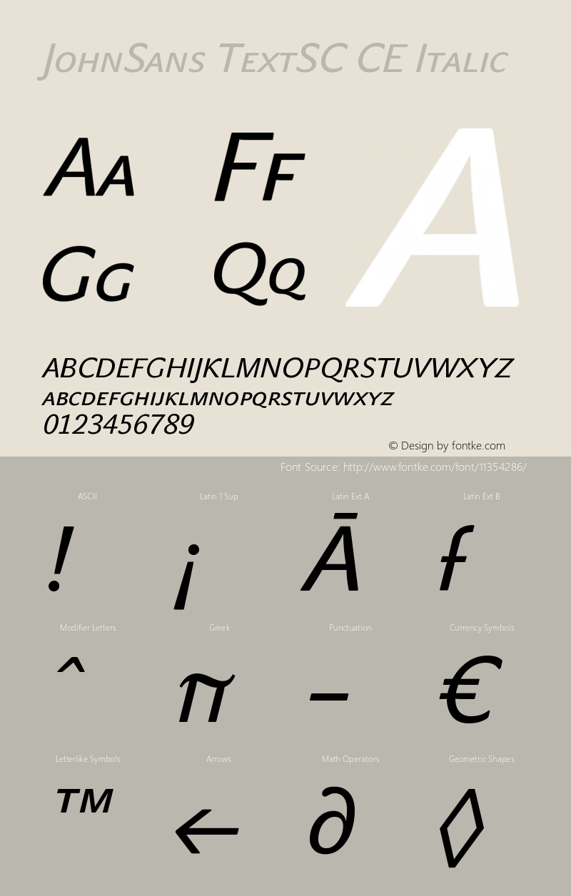 JohnSans TextSC CE Italic Version 001.000 Font Sample