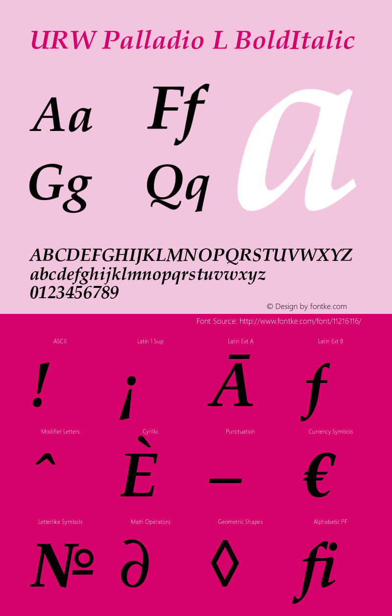 URW Palladio L BoldItalic Version 1.06 Font Sample