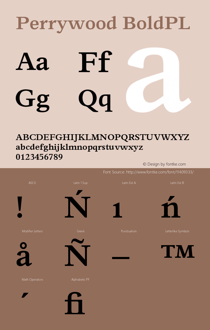 Perrywood BoldPL Version 001.000 Font Sample