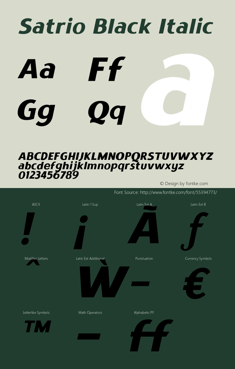 Satrio-BlackItalic Version 1.000 Font Sample