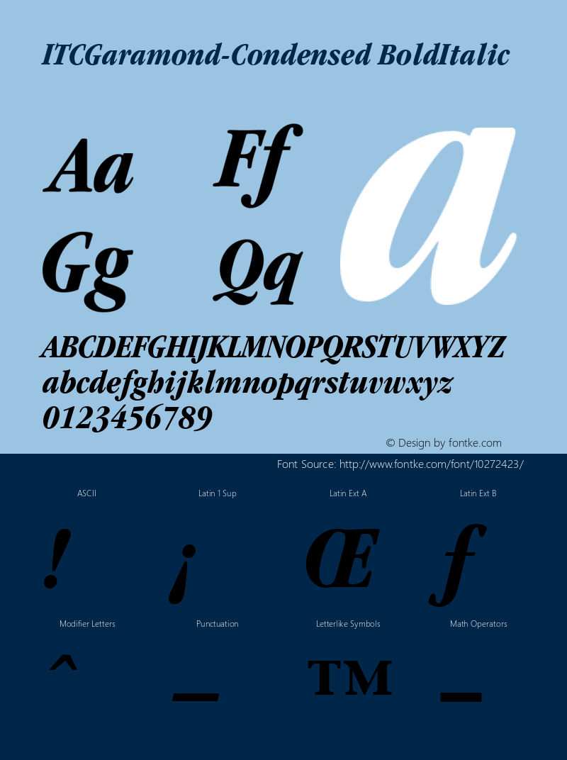 ITCGaramond-Condensed BoldItalic Version 1.00 Font Sample