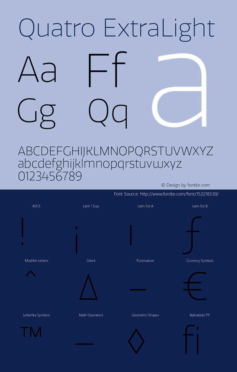 Quatro-ExtraLight Version 1.30 Font Sample