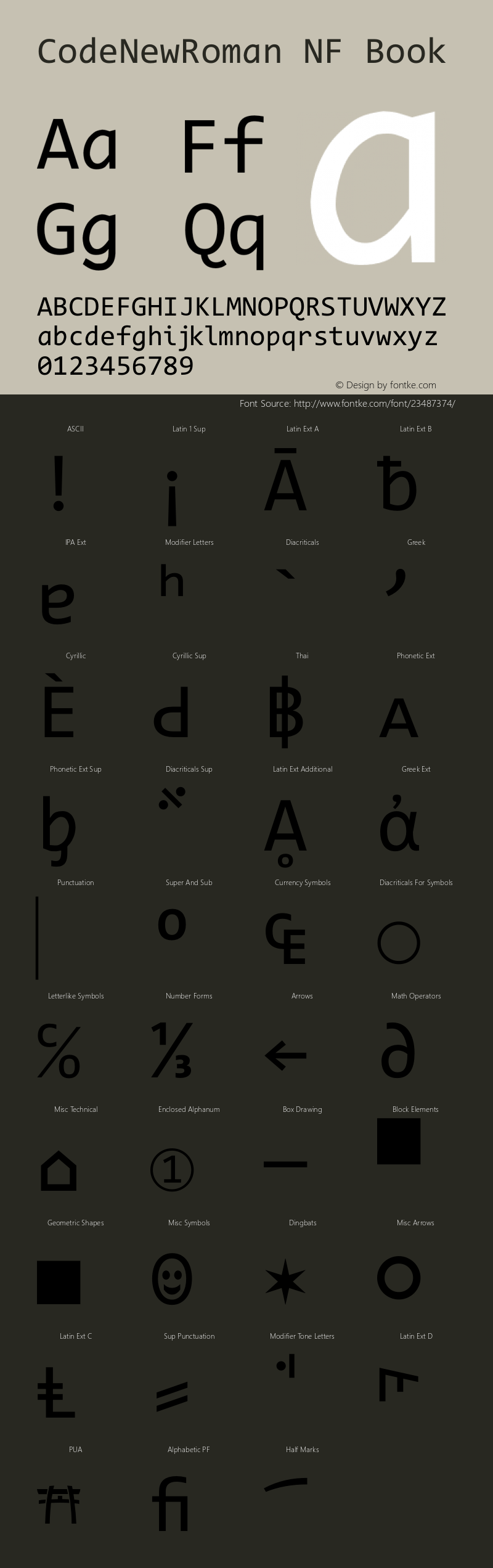 Code New Roman Nerd Font Complete Mono Windows Compatible Version 2.00 November 29, 2014 Font Sample