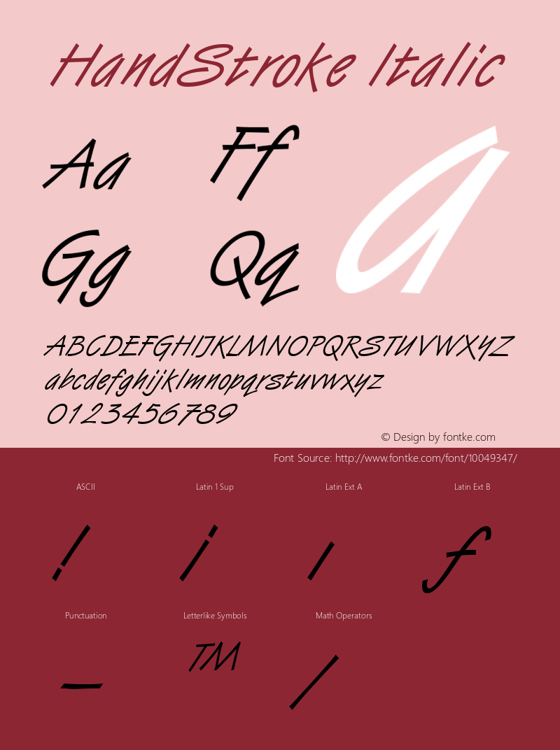 HandStroke Italic W.S.I. Int'l v1.1 for GSP: 6/20/95 Font Sample