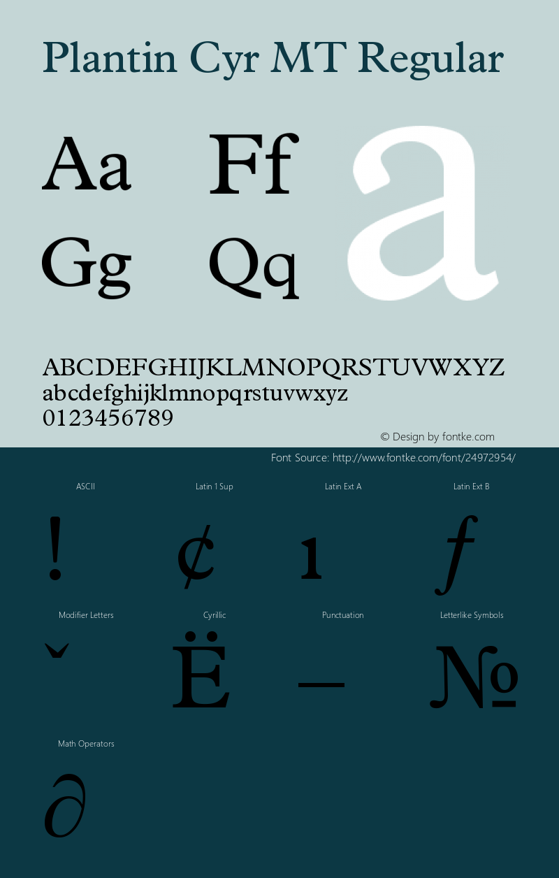 Plantin Cyr MT Version 001.003 Font Sample