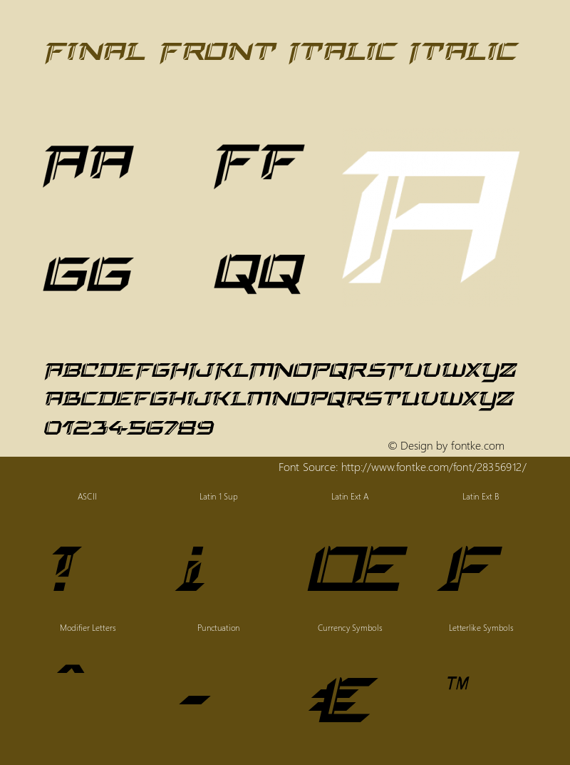 Final Front Italic Version 1.0; 2019 Font Sample