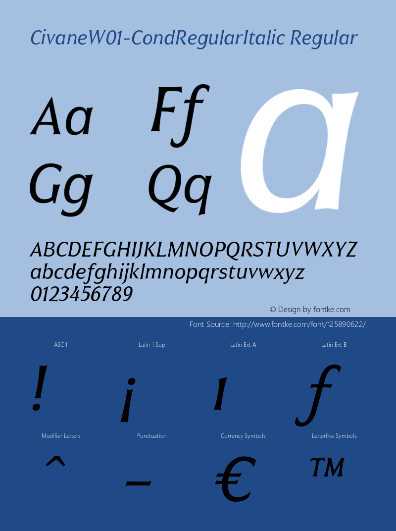 Civane W01 Cond Regular Italic Version 1.00 Font Sample