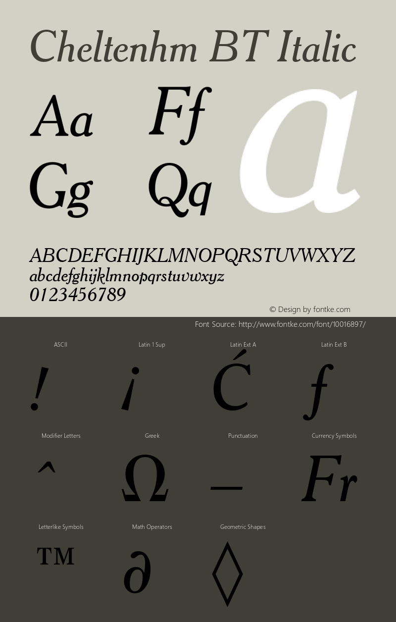 Cheltenhm BT Italic mfgpctt-v4.4 Nov 27 1998 Font Sample