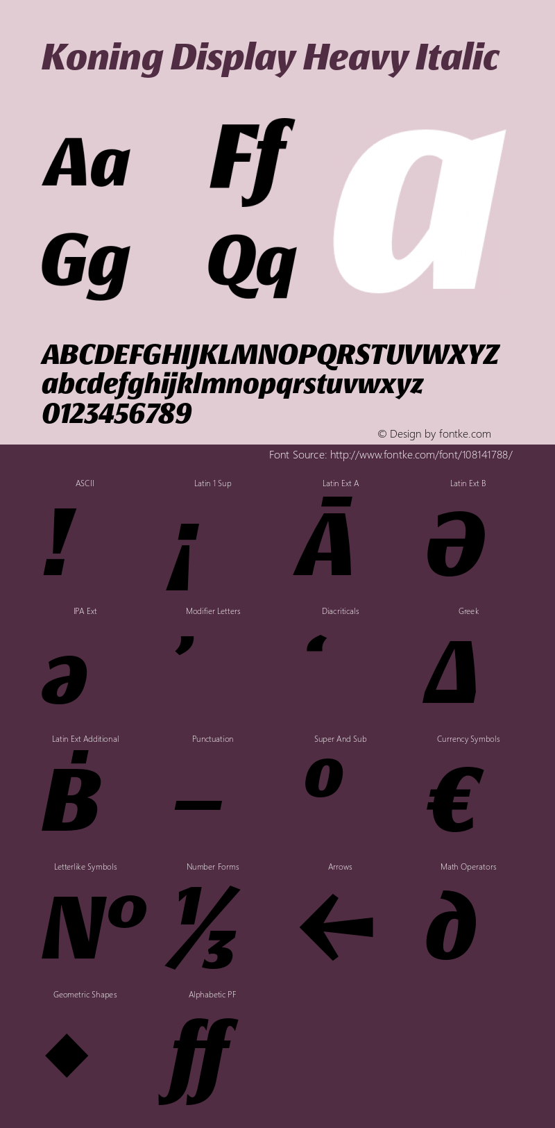 KoningDisplay-HeavyItalic Version 1.000 Font Sample