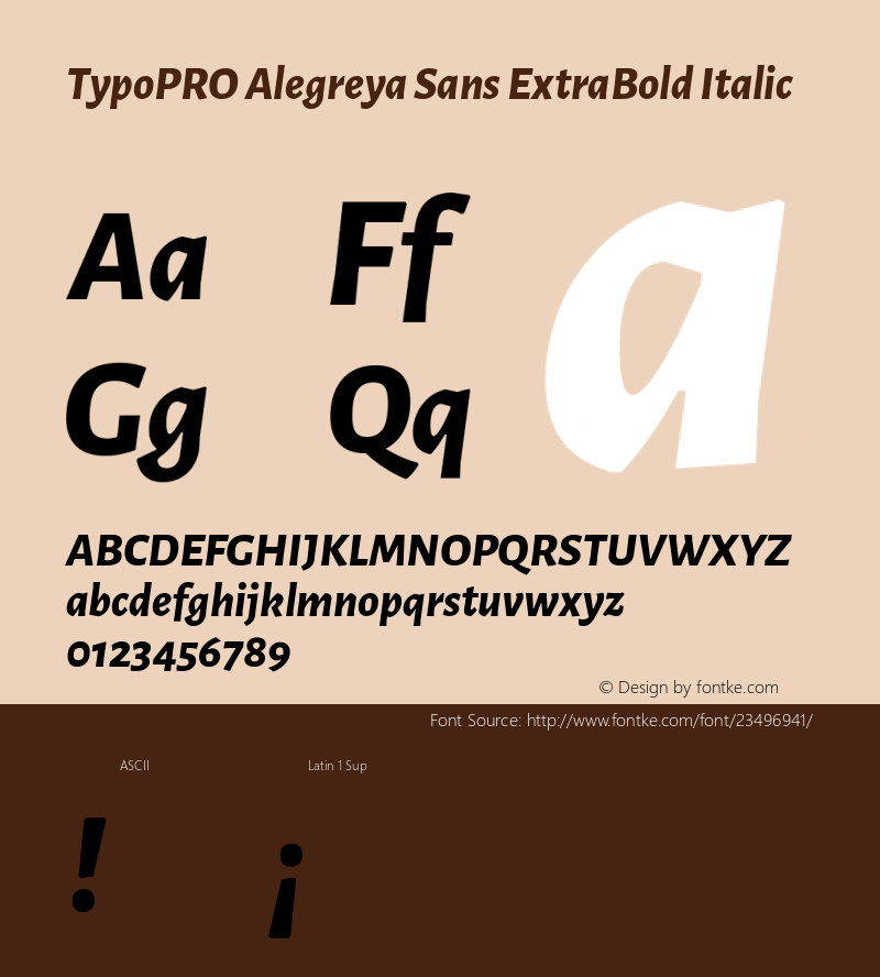 TypoPRO Alegreya Sans ExtraBold Italic Version 1.001;PS 001.001;hotconv 1.0.70;makeotf.lib2.5.58329 DEVELOPMENT; ttfautohint (v0.97) -l 8 -r 50 -G 200 -x 17 -f dflt -w G -W Font Sample