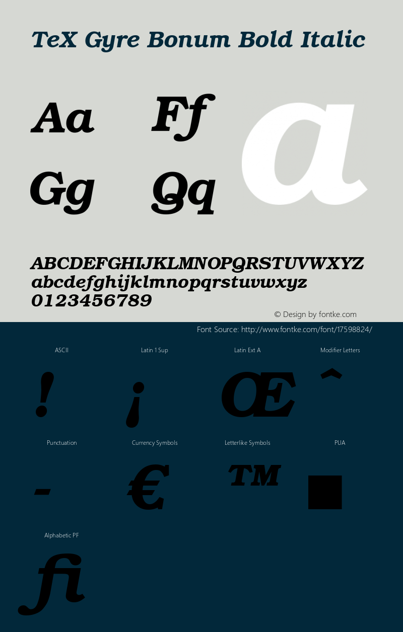 TeX Gyre Bonum Bold Italic Version 1.103;PS 1.103;hotconv 1.0.49;makeotf.lib2.0.14853 Font Sample