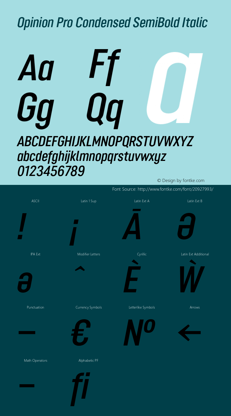 Opinion Pro Condensed SemiBold Italic Version 1.000 Font Sample
