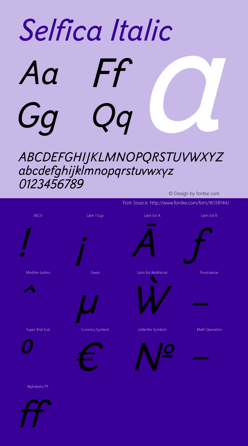 Selfica Italic Version 1.000; initial release Font Sample