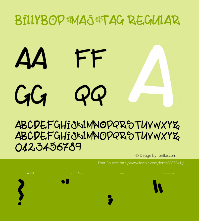 BillyBop_maj_tag Version 1.00 December 2, 2011, initial release Font Sample