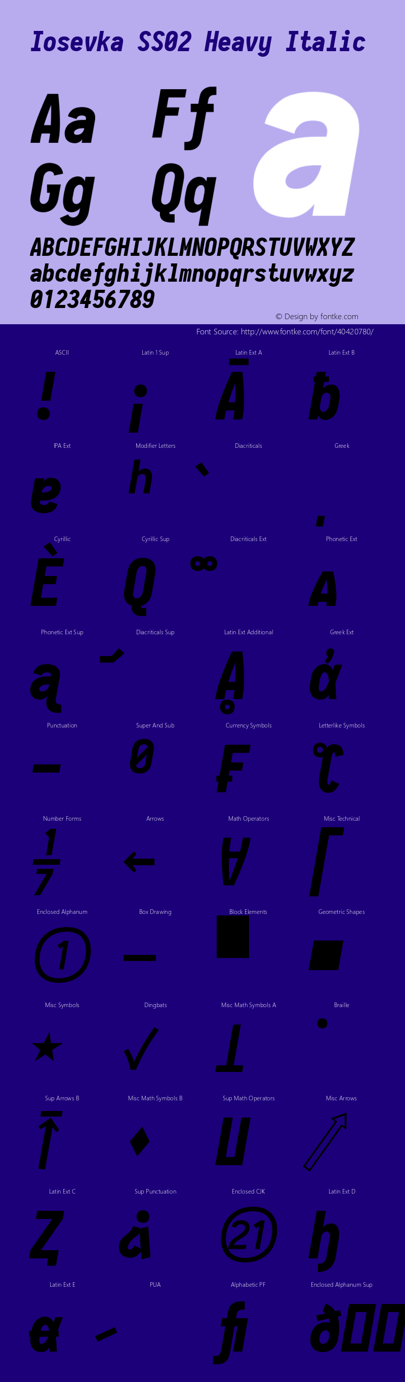 Iosevka SS02 Heavy Italic 2.3.0; ttfautohint (v1.8.3) Font Sample