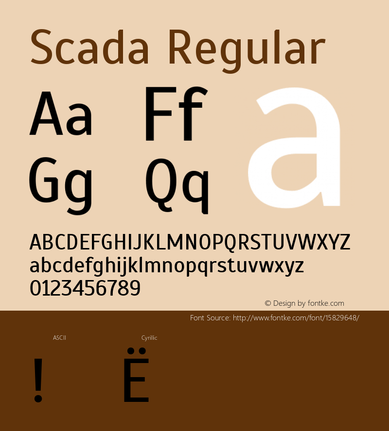 Scada Regular Version 3.005; ttfautohint (v1.4.1) Font Sample