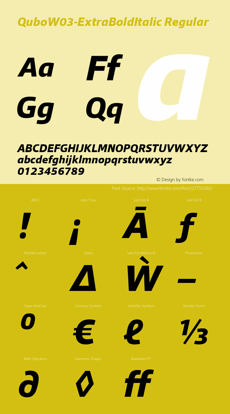 Qubo W03 ExtraBold Italic Version 1.00 Font Sample