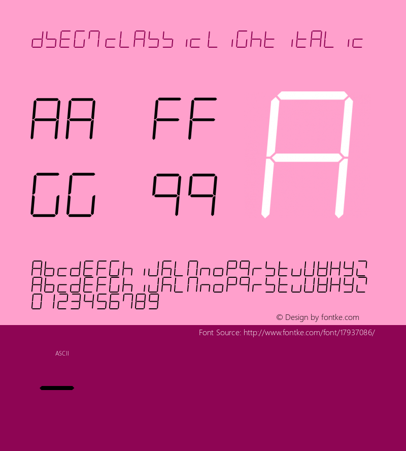 DSEG7 Classic Light Italic Version 0.2 Font Sample