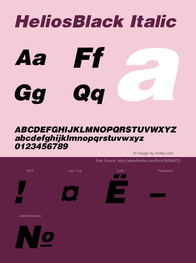 HeliosBlack Italic Version 004.001 Font Sample