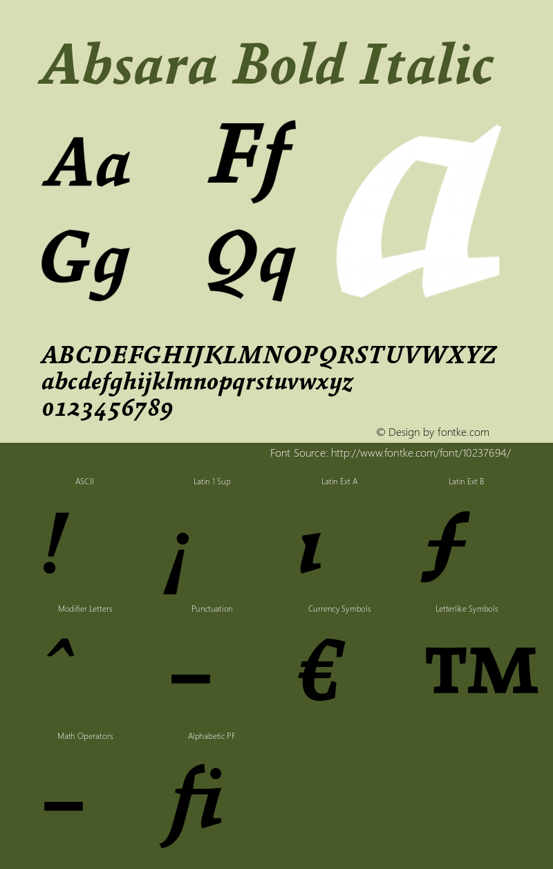 Absara Bold Italic 004.460 Font Sample