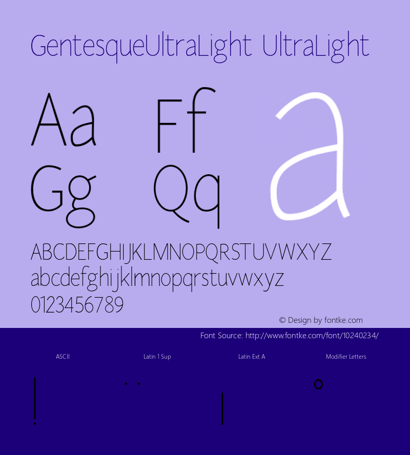 GentesqueUltraLight UltraLight Version 200903312052 Font Sample