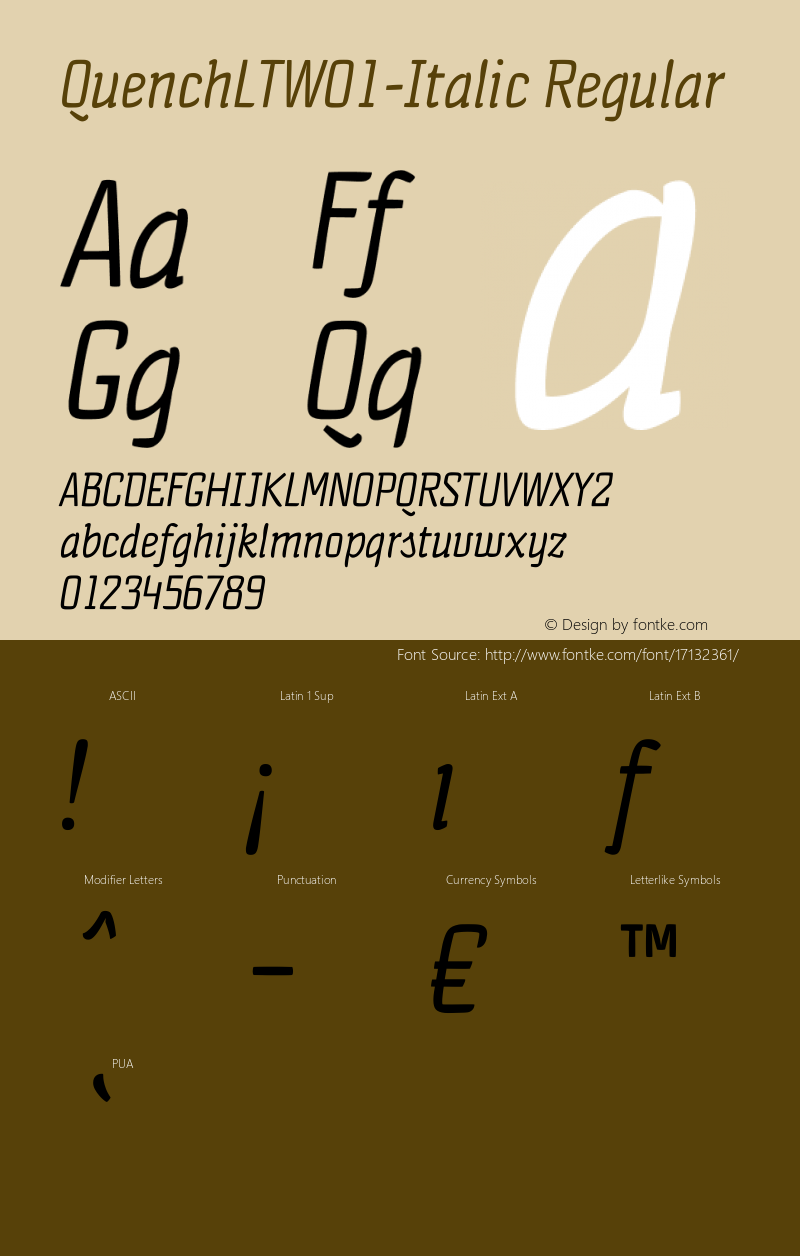 QuenchLTW01-Italic Regular Version 1.01 Font Sample