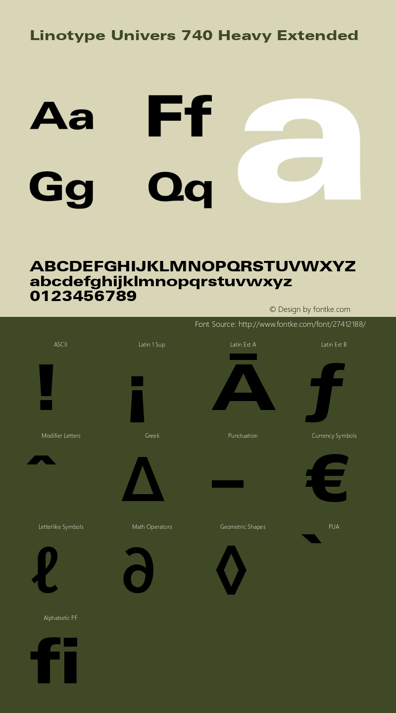 Linotype Univers 740 Heavy Extended Version 1.31 Font Sample